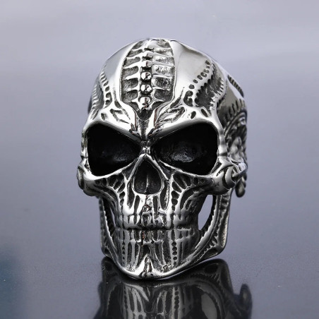 Avant Bague Tête de Mort Biomécanique “Ossature Primordiale” en Argent 925
