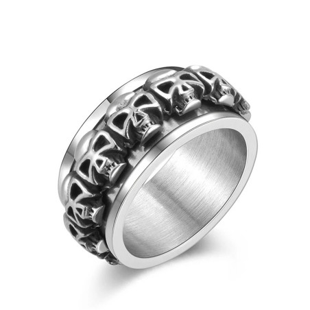 Vue générale Bague Tête de Mort Rotative "Ronde des Crânes"