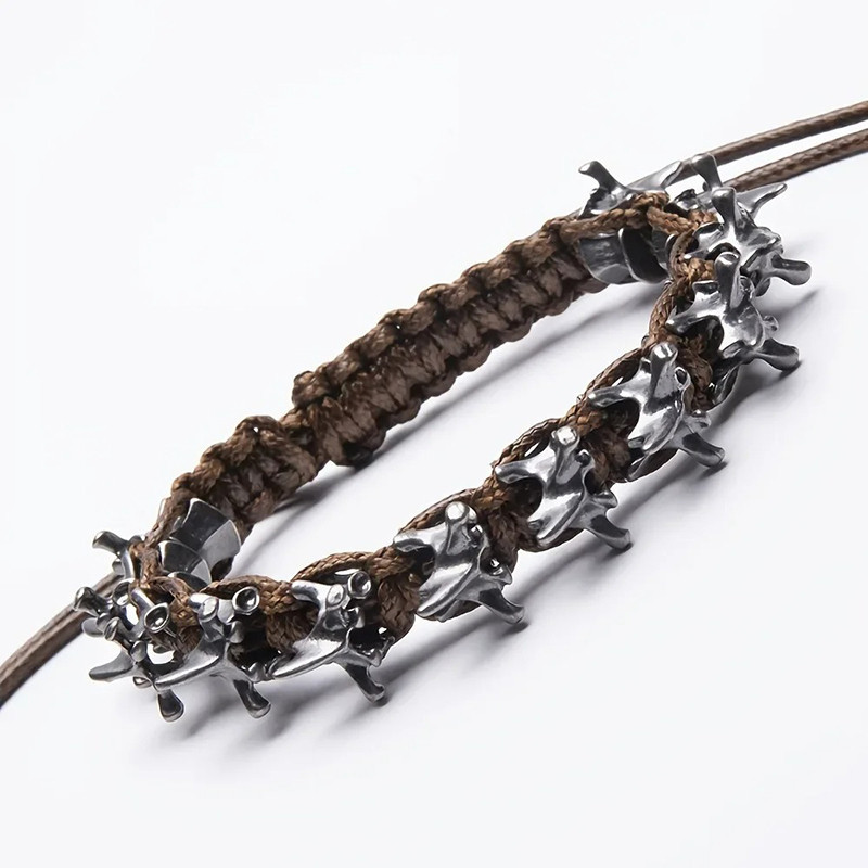 Bracelet Tête de Mort "Vertèbres de l’Instinct" Couleur Marron
