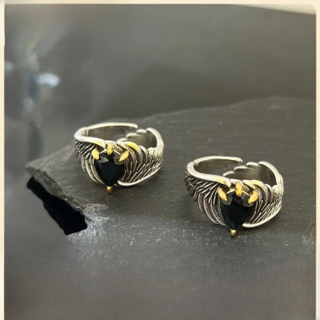 Bague Both Griffes d'Aigle Cœur Noir « Serment des Ailes Obscures »