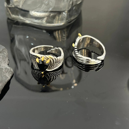 Avant Bague Both Griffes d'Aigle Cœur Noir « Serment des Ailes Obscures »