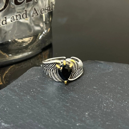 Bague Both Griffes d'Aigle Cœur Noir « Serment des Ailes Obscures »