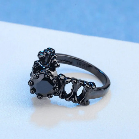 Avant Bague Tête de Mort Noire Crâne Sertie « Couronne d’Obsidienne »