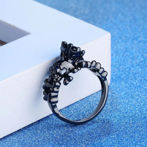 Bague Tête de Mort Noire Crâne Sertie « Couronne d’Obsidienne »