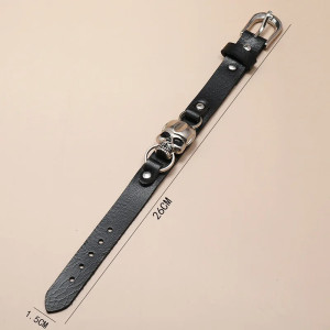 Dimensions Bracelet Tête de Mort Cuir "Crâne d’Acier Rebelle"