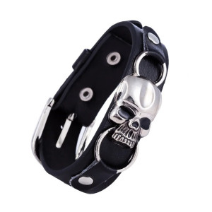 Vue générale Bracelet Tête de Mort Cuir "Crâne d’Acier Rebelle"