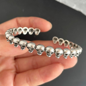 Bracelet Tête de Mort Argent 925 "Ronde des Crânes Éternels"