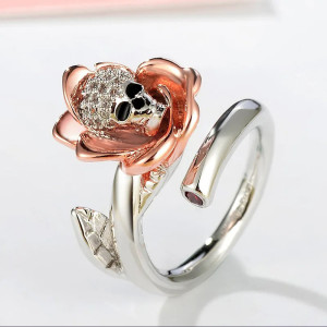Bague Tête de Mort Rose Éclatante « Fleur Éternelle »