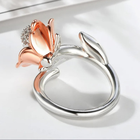 Vue Arrière Bague Tête de Mort Rose Éclatante « Fleur Éternelle »