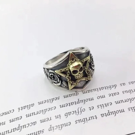 Avant Bague Tête de Mort Étoile Chaînée  « Pacte du Pentacle Noir »