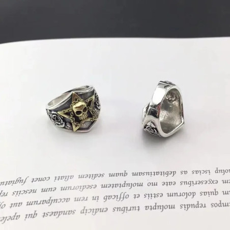 Bague Tête de Mort Étoile Chaînée  « Pacte du Pentacle Noir »