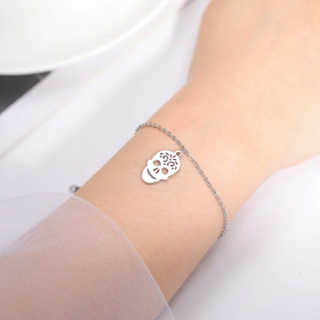 Vue Portée Bracelet Tête de Mort Calavera "Sourire Doré de la Chance" Couleur Argent