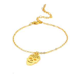 Bracelet Tête de Mort Calavera "Sourire Doré de la Chance" Couleur Or