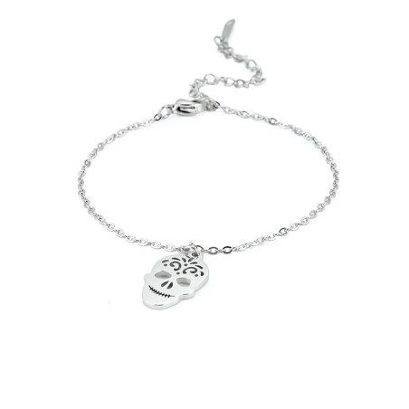 Bracelet Tête de Mort Calavera "Sourire Doré de la Chance" Couleur Argent