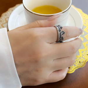 Vue Portée Bague Couronne Royale Rock Goth « Couronne des Ténèbres Éternelles » - Argent 925