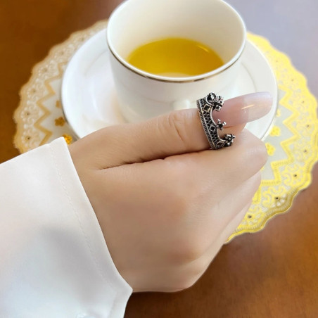 Vue Portée Bague Couronne Royale Rock Goth « Couronne des Ténèbres Éternelles » - Argent 925