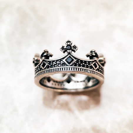 Bague Couronne Royale Rock Goth « Couronne des Ténèbres Éternelles » - Argent 925