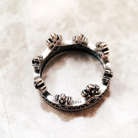 Avant Bague Couronne Royale Rock Goth « Couronne des Ténèbres Éternelles » - Argent 925