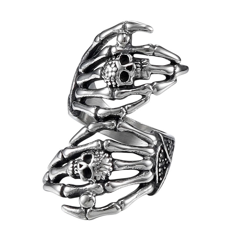 Bague Goth Double Main Squelettique en Argent 925 « Serment des Os »