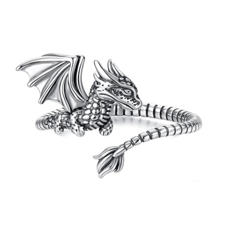 Vue générale Bague Dragon Ailé en Argent 925 « Gardien des Cieux »