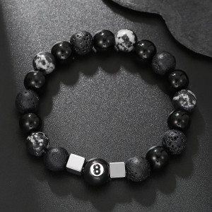 Vue de Face Bracelet Punk Rock Porte-Bonheur "Fortune Noire du Chiffre 8"