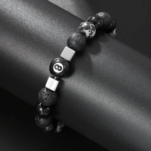 Bracelet Punk Rock Porte-Bonheur "Fortune Noire du Chiffre 8"