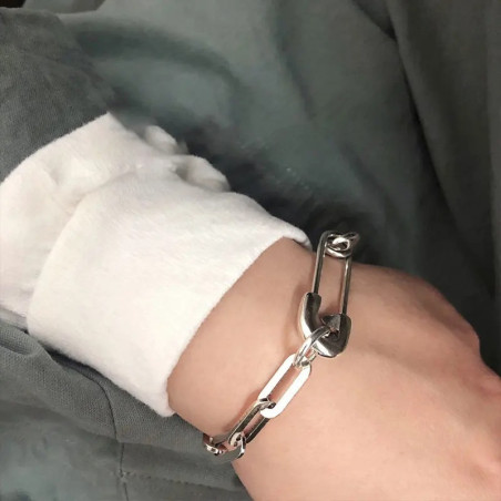 Avant Bracelet Épingle à Nourrice Punk "Anarchie Chromée" - Argent 925