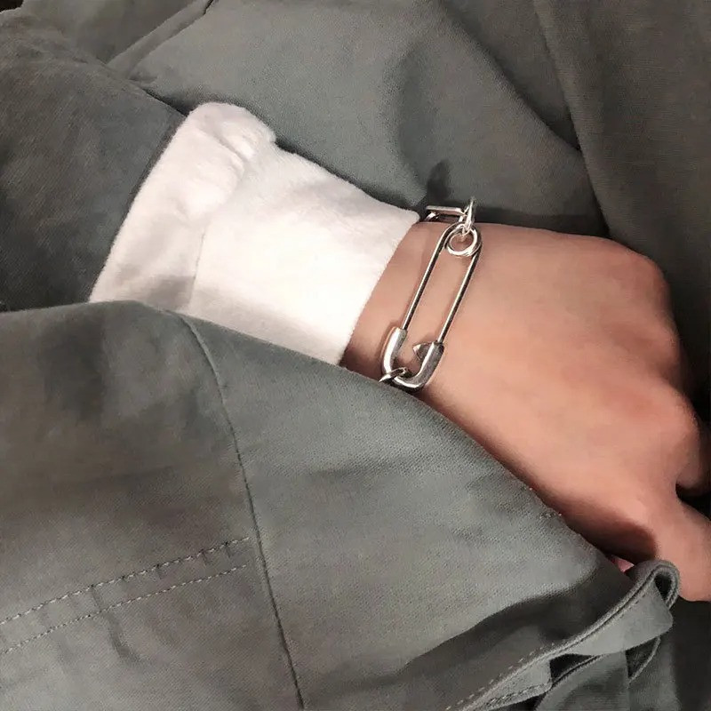 Vue Portée Bracelet Épingle à Nourrice Punk "Anarchie Chromée" - Argent 925
