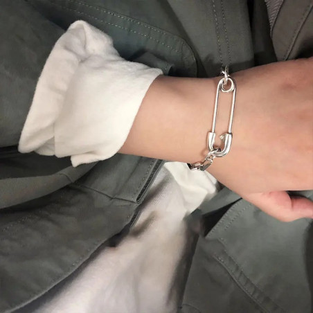 Bracelet Épingle à Nourrice Punk "Anarchie Chromée" - Argent 925