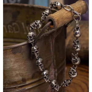 Magnifique Bracelet Tête de Mort Crânes Enchaînés de l’Ombre