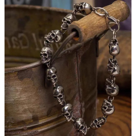 Magnifique Bracelet Tête de Mort Crânes Enchaînés de l’Ombre