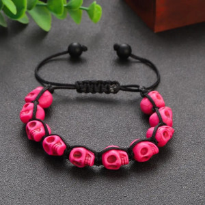 Bracelet Tête de Mort Crânes Fuchsia du Chaos
