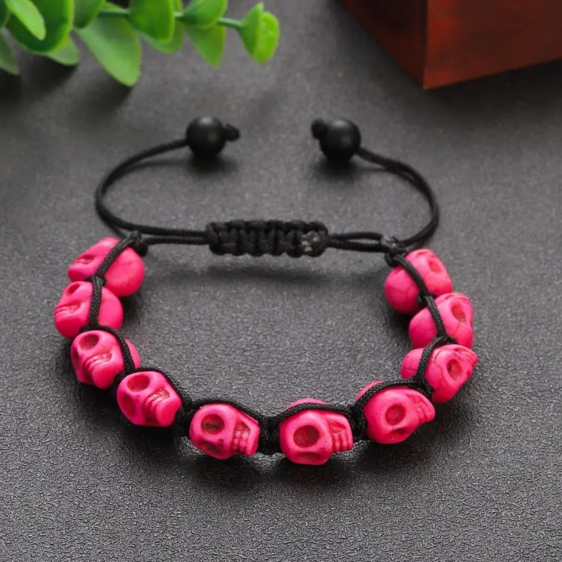 Bracelet Tête de Mort Crânes Fuchsia du Chaos