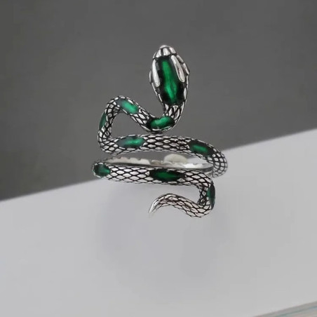 Avant Bague Serpent Enroulé en Argent 925 « Venin d’Émeraude »