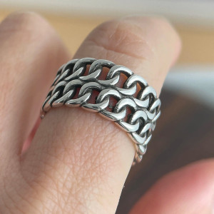 Vue Portée Bague Chaîne Tressée en Argent 925 « Maille Indomptable »