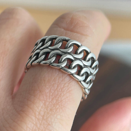 Vue Portée Bague Chaîne Tressée en Argent 925 « Maille Indomptable »