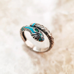 Avant Bague Serpent "Étreinte Obsidienne" - argent 925