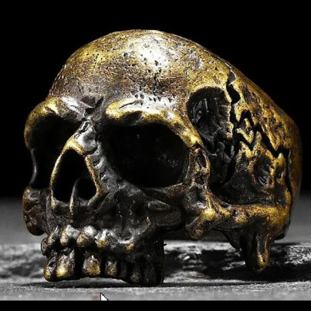 Bague Tete de Mort Crâne Décoratif « Couronne du Néant Doré »