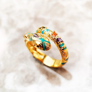Avant Bague Serpent Royal Émaillé Couleur Or Avec Pierres Multicolores - Argent 925