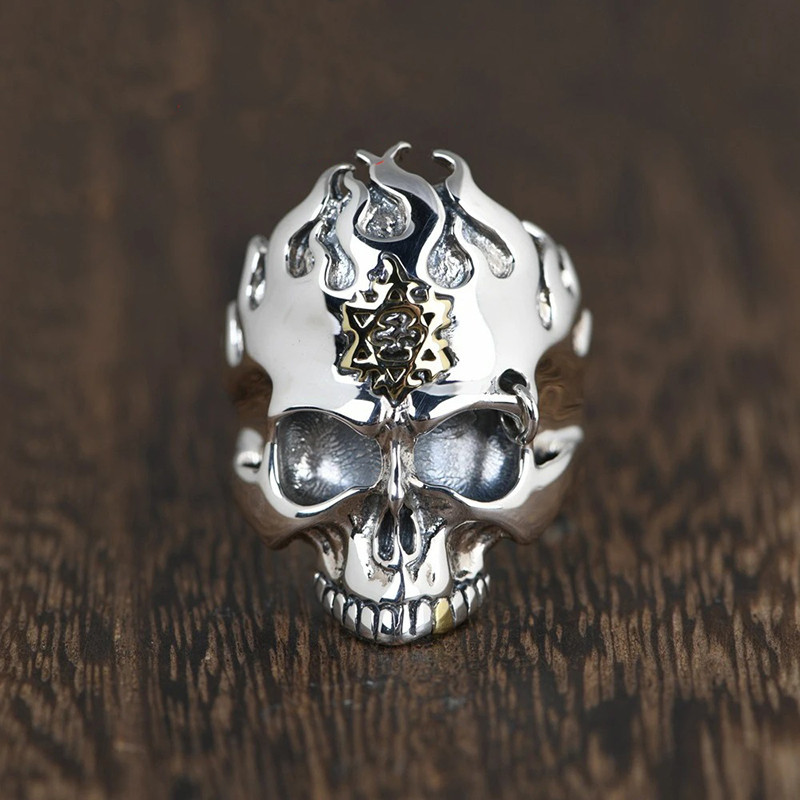 Bague Tête de Mort « Sceau des Flammes Anciennes » - Argent 925