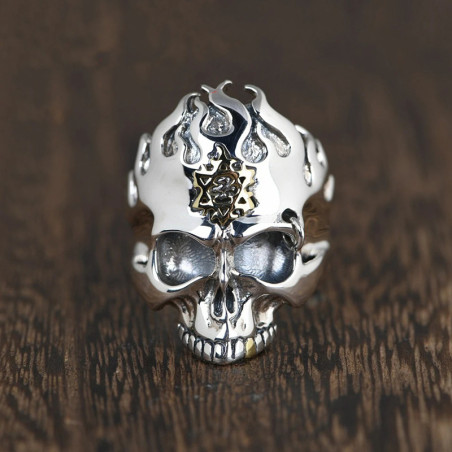 Bague Tête de Mort « Sceau des Flammes Anciennes » - Argent 925