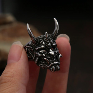 Avant Bague Goth Démon Cornu "Seigneur des Abysses"