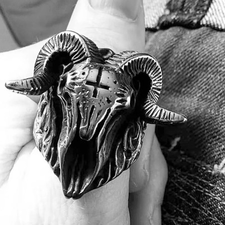 Bague Tête de Mort Baphomet "Sceau du Bouc Profané"