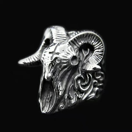Bague Tête de Mort Baphomet "Sceau du Bouc Profané"