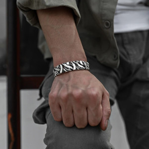 Vue Portée Bracelet Rock "Tresse Brute" - Argent 925