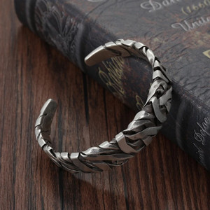 Vue de Cote Bracelet Rock "Tresse Brute" - Argent 925
