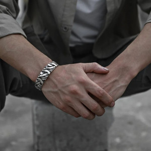 Vue Portée Bracelet Rock "Tresse Brute" - Argent 925