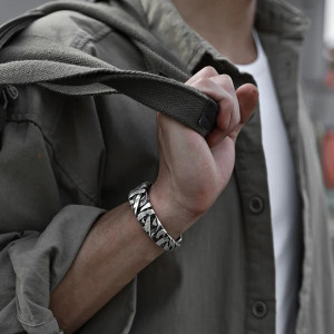 Vue Portée Bracelet Rock "Tresse Brute" - Argent 925