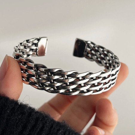 Bracelet Rock "Armure Tissée" - Argent 925