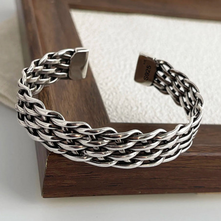 Avant Bracelet Rock "Armure Tissée" - Argent 925